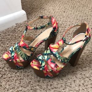 Colorful platform wood block heels